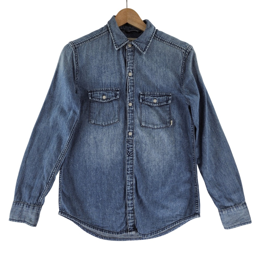 Aritzia TNA Denim Button Down Shirt Womens XSmall Blue Relaxed Cotton